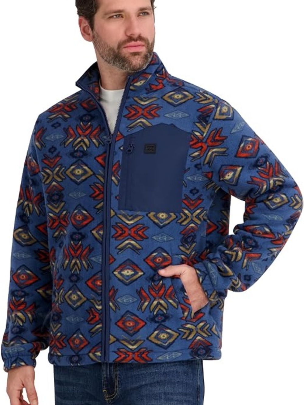 Billabong Men’s Sherpa Bonded Polar Fleece Aztec Print Jacket Size M